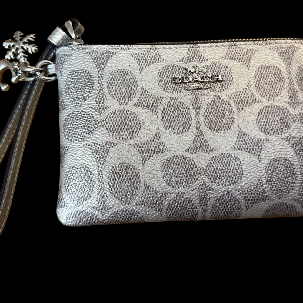 Coach Silver Metallic Signature Wristlet